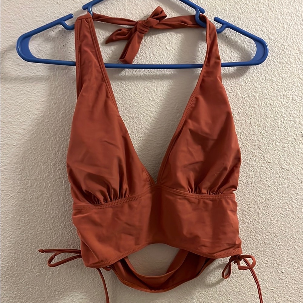 Elegant Rust Bikini Top and polka dot bottoms